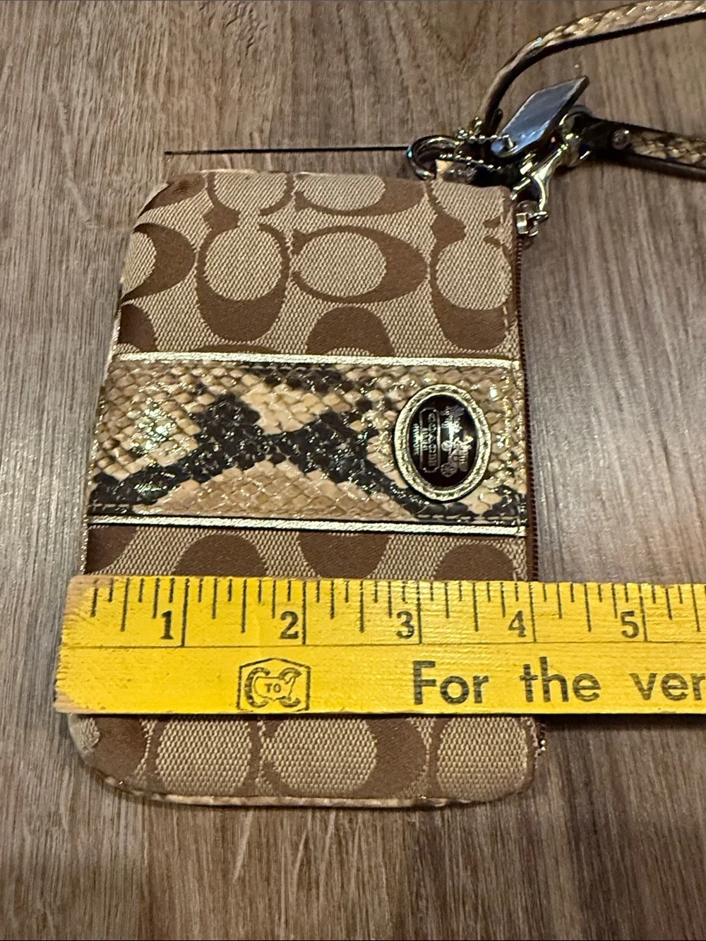 Coach Python Signature Canvas Snakeskin Brown Mini Wristlet- Zip